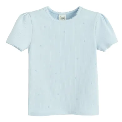 Cool Club, Bluza cu maneca scurta pentru fete, din tricot striat, albastru