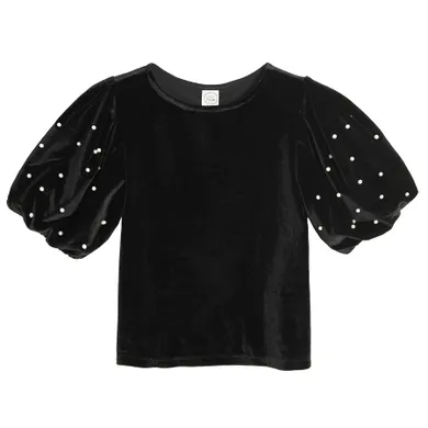 Cool Club, Bluza cu maneca scurta pentru fete, velur, negru