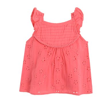 Cool Club, Bluza fara maneci pentru fete, culoare coral, broderie englezeasca