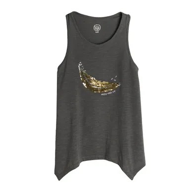 Cool Club, Bluza fara maneci pentru fete, negru-grafit, paiete duble, imprimeu banana