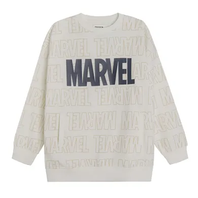 Cool Club, Bluza oversize pentru baieti, ecru, imprimeu Marvel Super Heroes