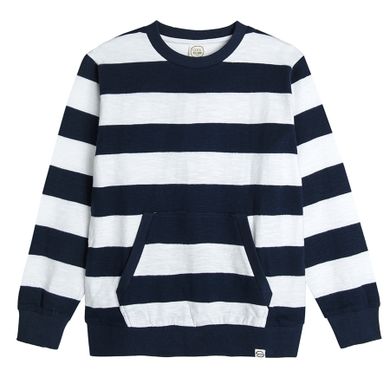 Cool Club, Bluza sport subtire pentru baieti, alb-bleumarin, in dungi