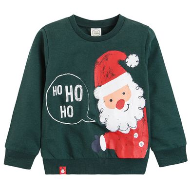 Cool Club, Bluza subtire pentru baieti, verde inchis, imprimeu Mos Craciun