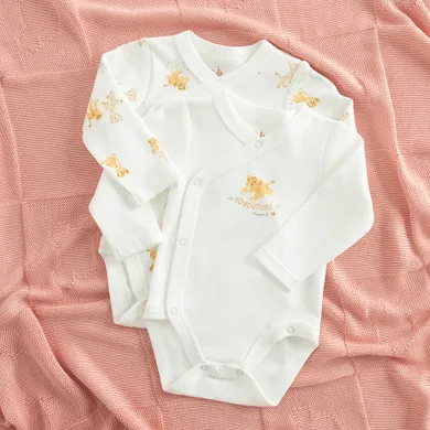 Cool Club, Body cu maneca lunga pentru baieti, alb, imprimeu Lion King, set, 2 buc.