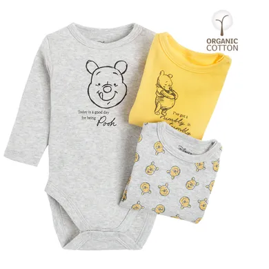 Cool Club, Body cu maneca lunga pentru baieti, bumbac organic, mix de culori, imprimeu Winnie the Pooh, set 3 buc.