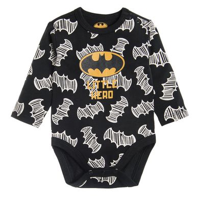 Cool Club, Body cu maneca lunga pentru baieti, bumbac organic, negru, imprimeu Batman