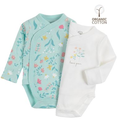 Cool Club, Body cu maneca lunga pentru fete, bumbac organic, ecru, menta verde, set 2 buc.