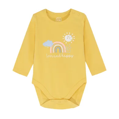 Cool Club, Body cu maneca lunga pentru fete, galben, imprimeu Love and happy
