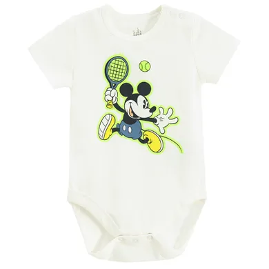 Cool Club, Body cu maneca scurta pentru baieti, ecru, imprimeu Mickey Mouse