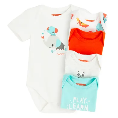 Cool Club, Body cu maneca scurta pentru baieti, mix, imprimeu Fisher-Price, set, 5 buc.