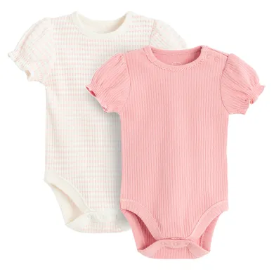 Cool Club, Body cu maneca scurta pentru fete, din tricot striat, roz, set, 2 buc.