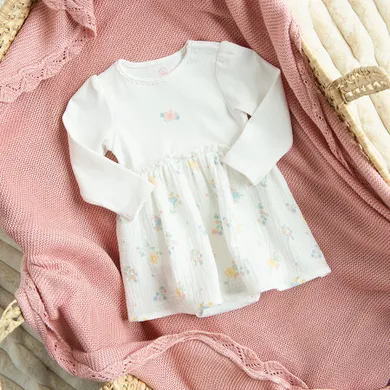 Cool Club, Body-rochie cu maneca lunga pentru fete, muselina, alb