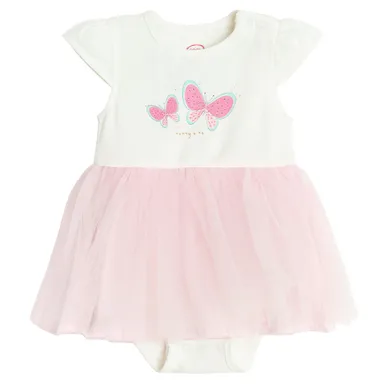 Cool Club, Body-rochie cu maneca scurta pentru fete, alb-roz