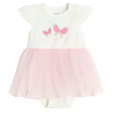 Cool Club, Body-rochie cu maneca scurta pentru fete, alb-roz