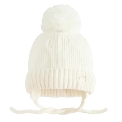 Cool Club, Caciula cu pompon pentru fete, cu snur, alb