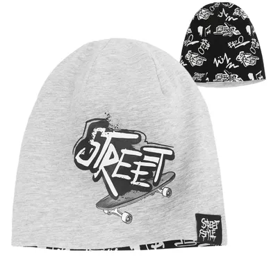 Cool Club, Caciula pentru baieti, cu doua fete, negru-gri