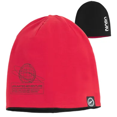 Cool Club, Caciula pentru baieti, cu doua fete, negru-rosu, imprimeu NASA