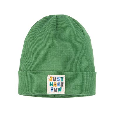 Cool Club, Caciula pentru baieti, tricot striat, verde, imprimeu Just have fun