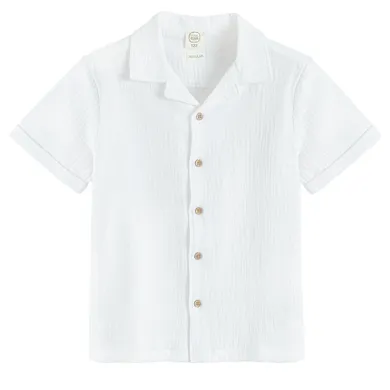 Cool Club, Camasa cu maneca scurta pentru baieti, regular, muselina, alb