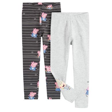 Cool Club, Colanti pentru fete, gri, negru-grafit, imprimeu Peppa Pig, set 2 buc.