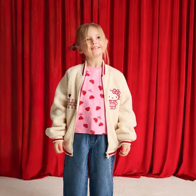 Cool Club, Geaca pentru fete, cu fermoar, ecru, imprimeu Hello Kitty