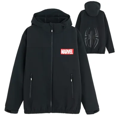 Cool Club, Geaca softshell cu gluga pentru baieti, negru, imprimeu Marvel Super Heroes