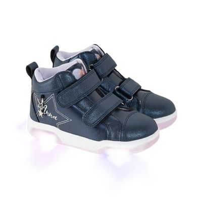 Cool Club, Ghete cu lumini led pentru fete, culoare albastru inchis, de toamna, imprimeu Frozen 2
