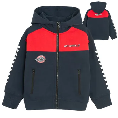 Cool Club, Hanorac cu gluga pentru baieti, cu fermoar, albastru-rosu, imprimeu Hot Wheels