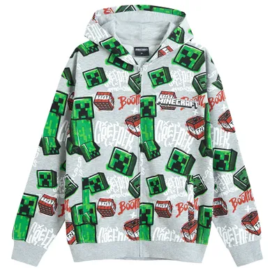 Cool Club, Hanorac cu gluga pentru baieti, cu fermoar, gri, imprimeu Minecraft