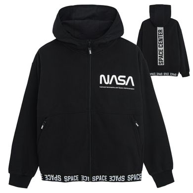 Cool Club, Hanorac cu gluga pentru baieti, cu fermoar, negru, imprimeu NASA