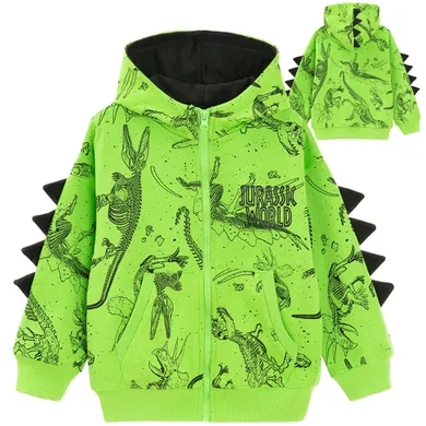 Cool Club, Hanorac cu gluga pentru baieti, cu fermoar, verde, imprimeu Jurassic World