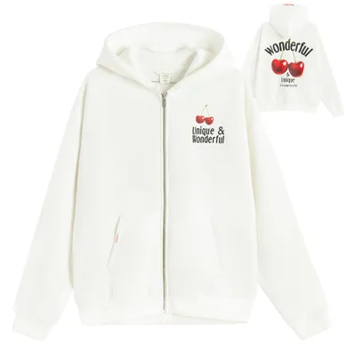 Cool Club, Hanorac cu gluga pentru fete, cu fermoar, calduros, alb
