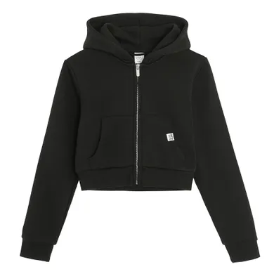 Cool Club, Hanorac cu gluga pentru fete, cu fermoar, crop top, negru