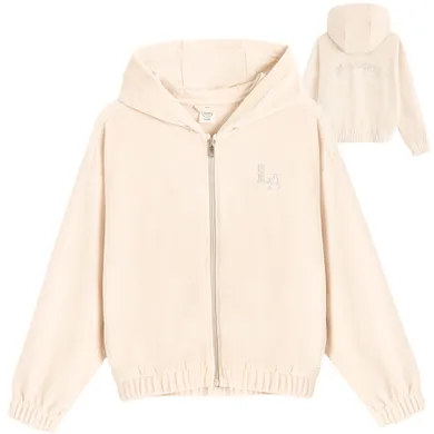 Cool Club, Hanorac cu gluga pentru fete, rozpinana, velur, bej