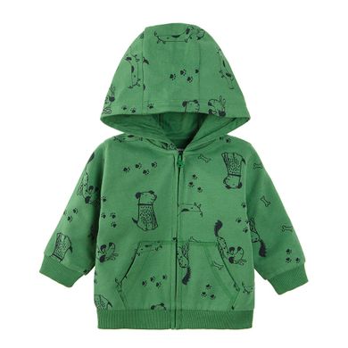 Cool Club, Hanorac cu gluga si fermoar pentru baieti, verde, imprimeu catei