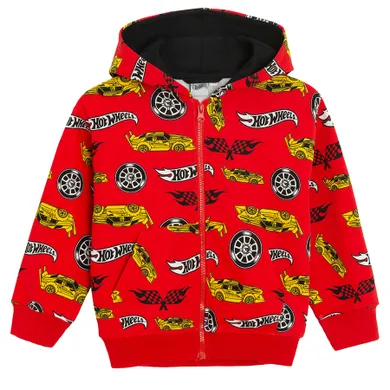 Cool Club, Hanorac pentru baieti, cu fermoar, rosu, imprimeu Hot Wheels