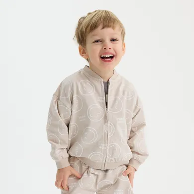 Cool Club, Hanorac pentru baieti, subtire, cu fermoar, bej, imprimeu SmileWorld