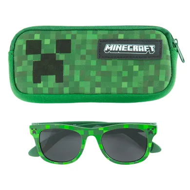 Cool Club, Ochelari de soare pentru baieti, Cutie de ochelari, verde, imprimeu Minecraft