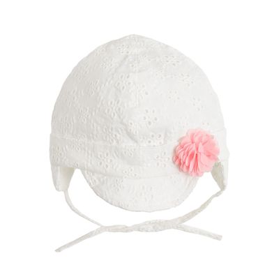 Cool Club, Palarie pentru fete ce se leaga sub barbie, alba ecru, broderie englezeasca, floricica decor