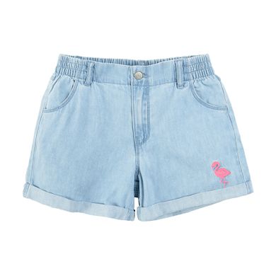 Cool Club, Pantaloni scurti de blugi pentru fete, albastru deschis denim, imprimeu flamingo