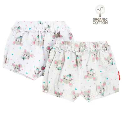 Cool Club, Pantaloni scurti pentru fete, bumbac organic, alb, gri, imprimeu soricei, Fisher-Price, set 2 buc..