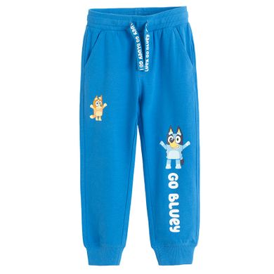 Cool Club, Pantaloni trening pentru baieti, bumbac organic, albastru, imprimeu Bluey
