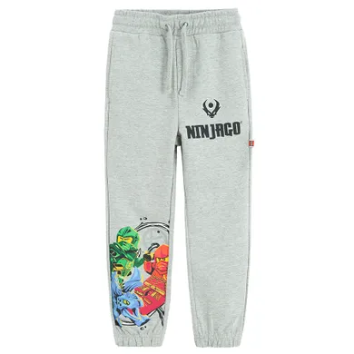 Cool Club, Pantaloni trening pentru baieti, gri melanj, imprimeu LEGO Ninjago