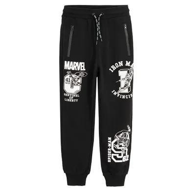 Cool Club, Pantaloni trening pentru baieti, negru, imprimeu Marvel Super Heroes