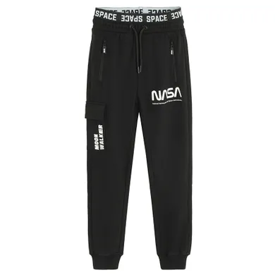 Cool Club, Pantaloni trening pentru baieti, negru, imprimeu NASA