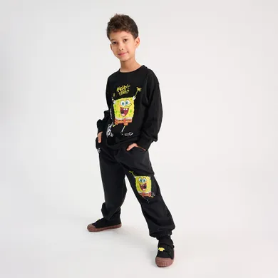 Cool Club, Pantaloni trening pentru baieti, negru, imprimeu SpongeBob