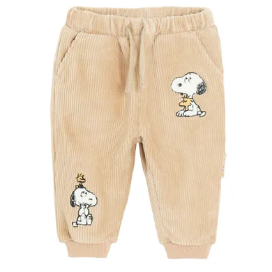 Cool Club, Pantaloni trening pentru baieti, velur, maro, imprimeu Snoopy
