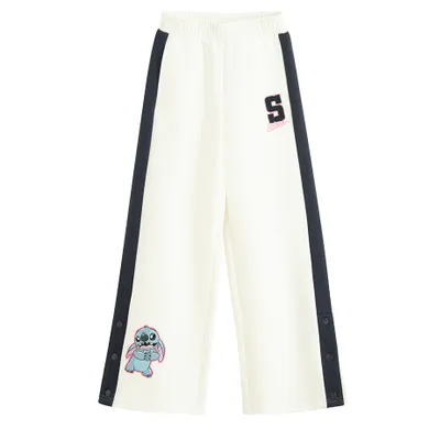 Cool Club, Pantaloni trening pentru fete, wide, alb, imprimeu Lilo si Stitch