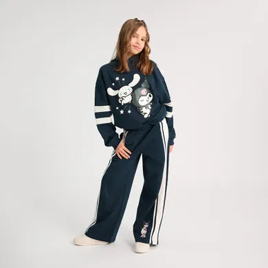 Cool Club, Pantaloni trening pentru fete, wide, caldurosi, bleumarin, imprimeu Hello Kitty and Friends