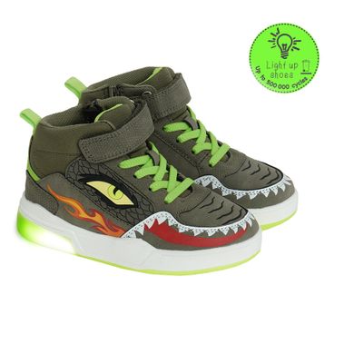Cool Club, Pantofi pentru baieti, kaki, brant din piele, talpa cu leduri